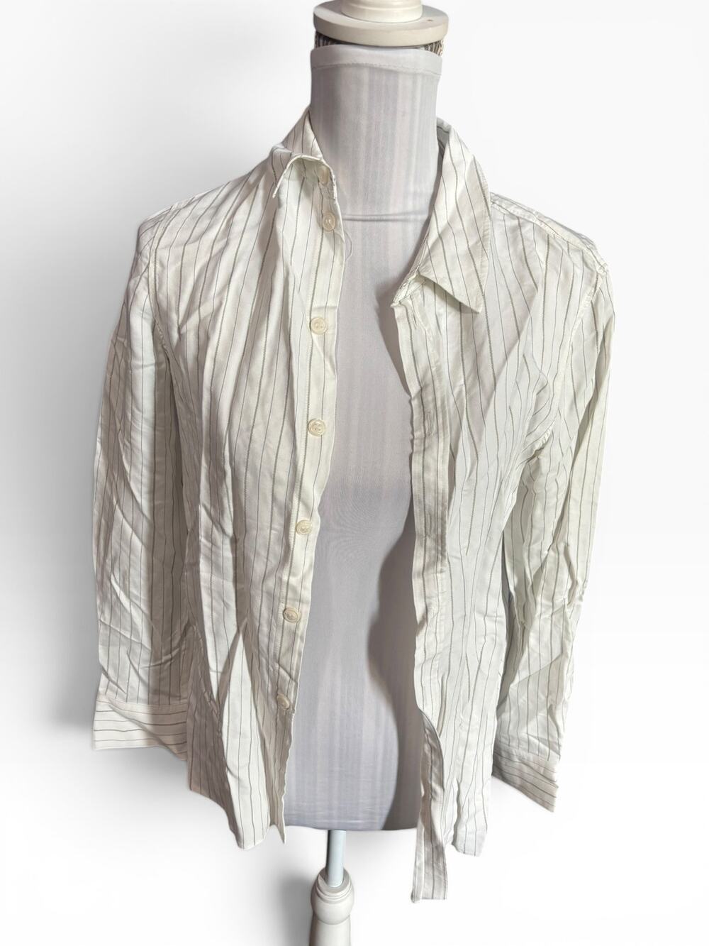 Zara White Button Down Gray Pinstripe Size S